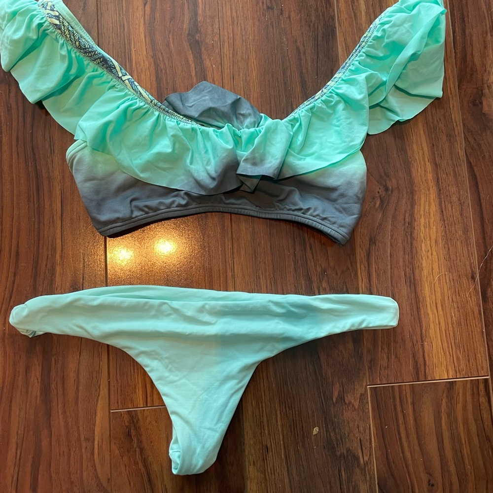 Maaji Blue Ruffled Top and Bottom Swim Bikini